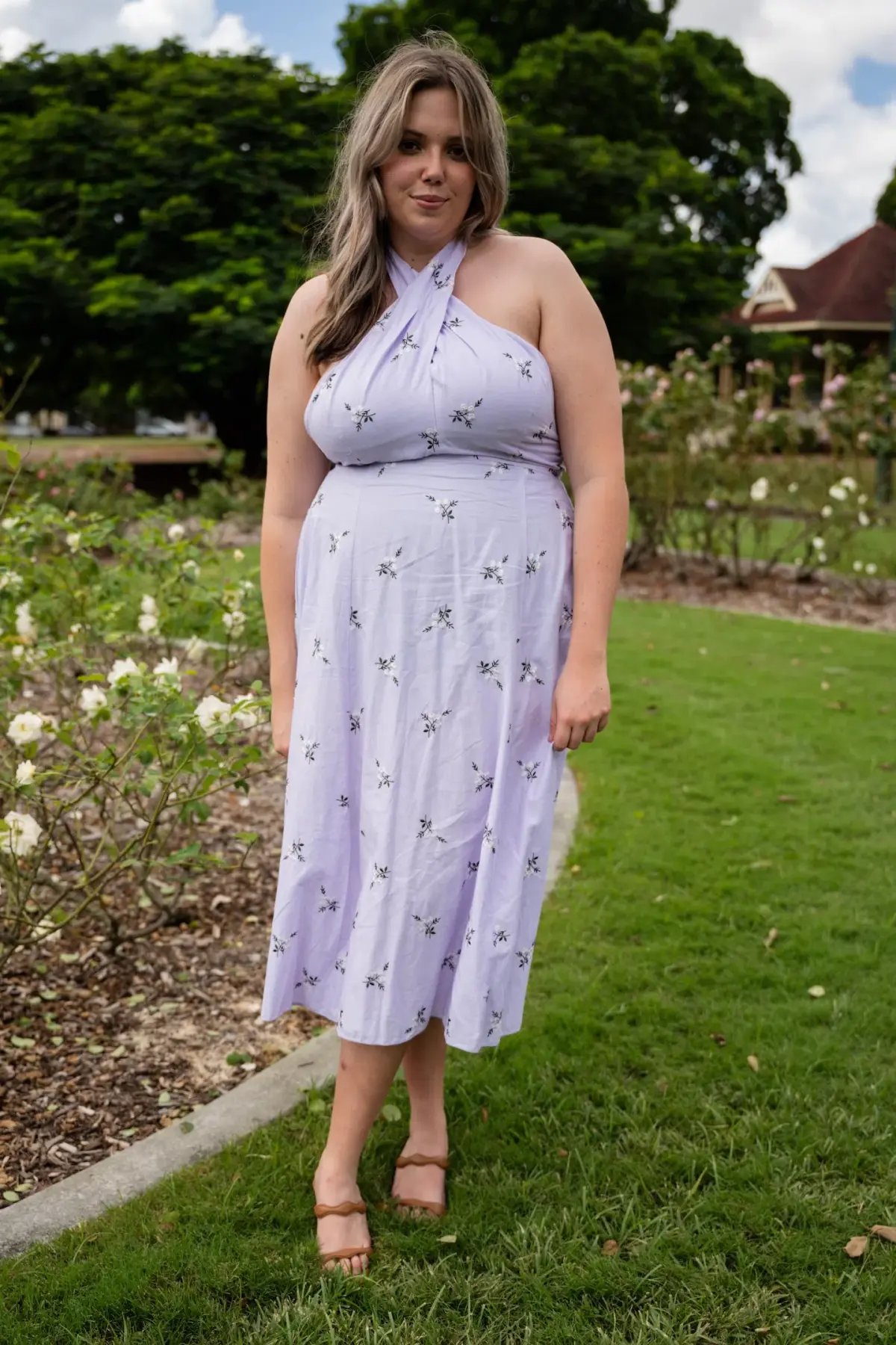 Erdem Selene Halterneck Dress Purple Size 16 photo 2