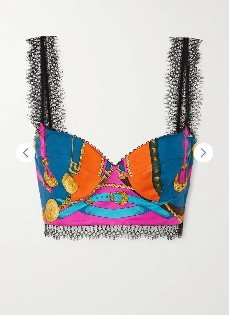 VERSACE Lace-trimmed printed silk-twill bustier top Size 8 photo 2