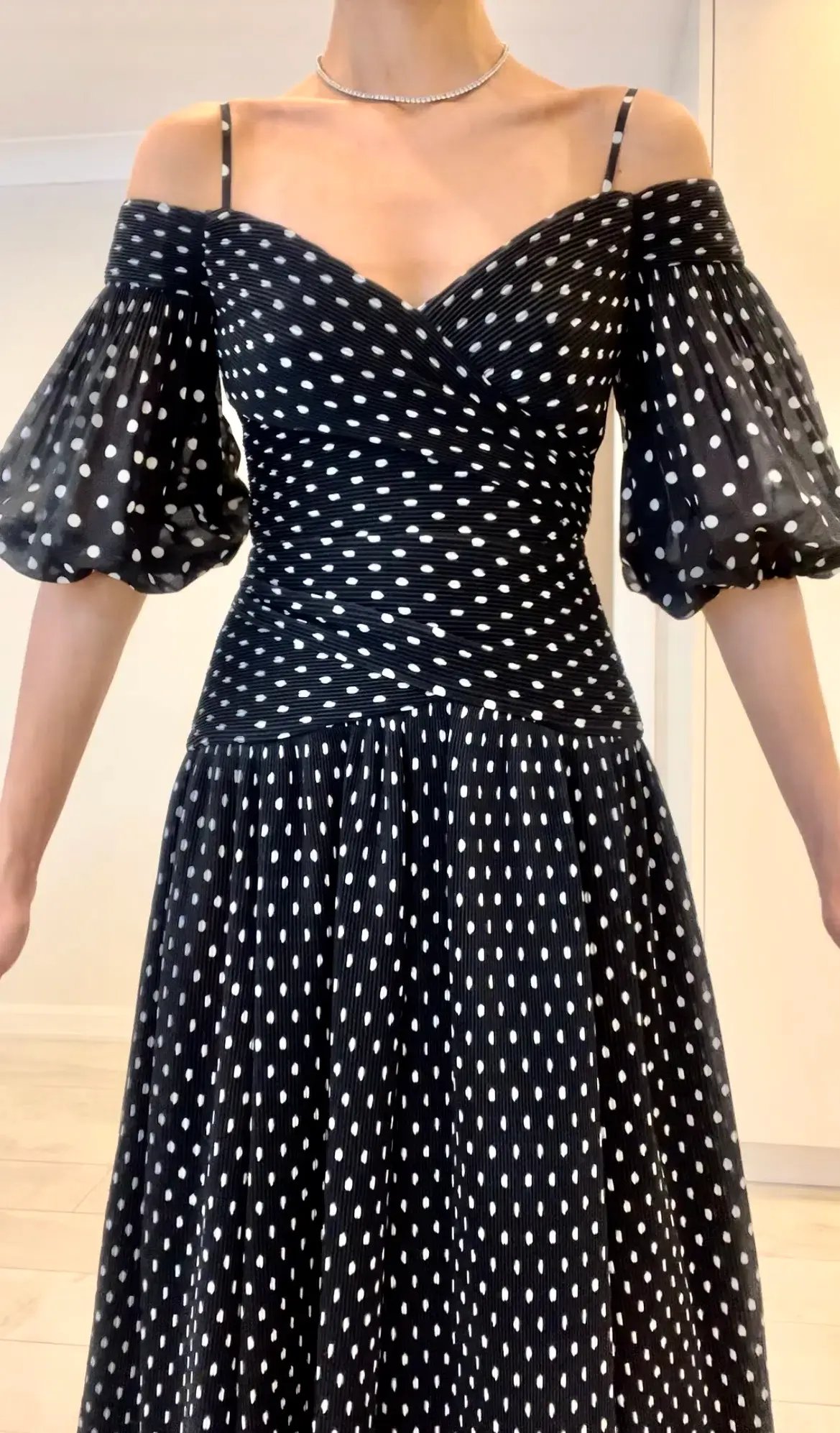 Zimmermann Polka Dot Plissé Chiffon Midi Dress Black Size 0 / AU 8 photo 4