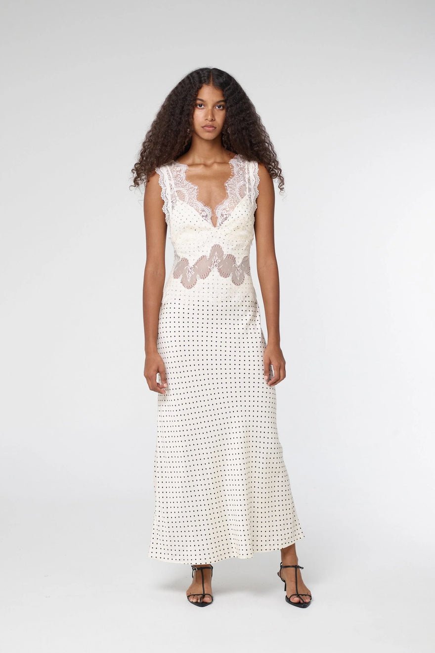 Third Form Visions Lace Deep V Neck Maxi Dress - Cream Polka Dot photo 2