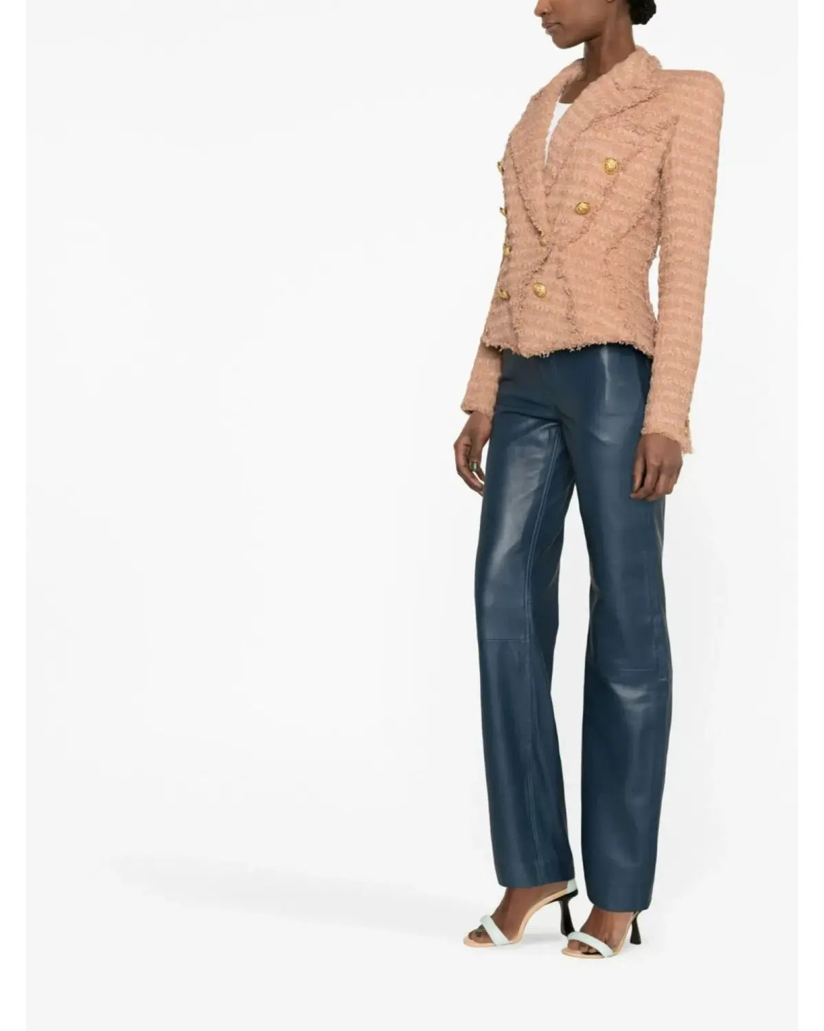 Balmain Double-Breasted Cotton-blend Bouclé Blazer Neutrals Size 8 photo 4