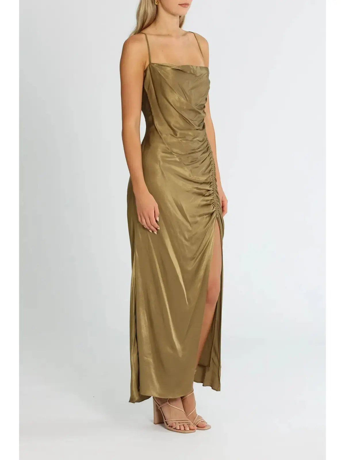 Shona Joy Thalia Bias Ruched Midi Dress in Cumin Size AU 12 photo 2