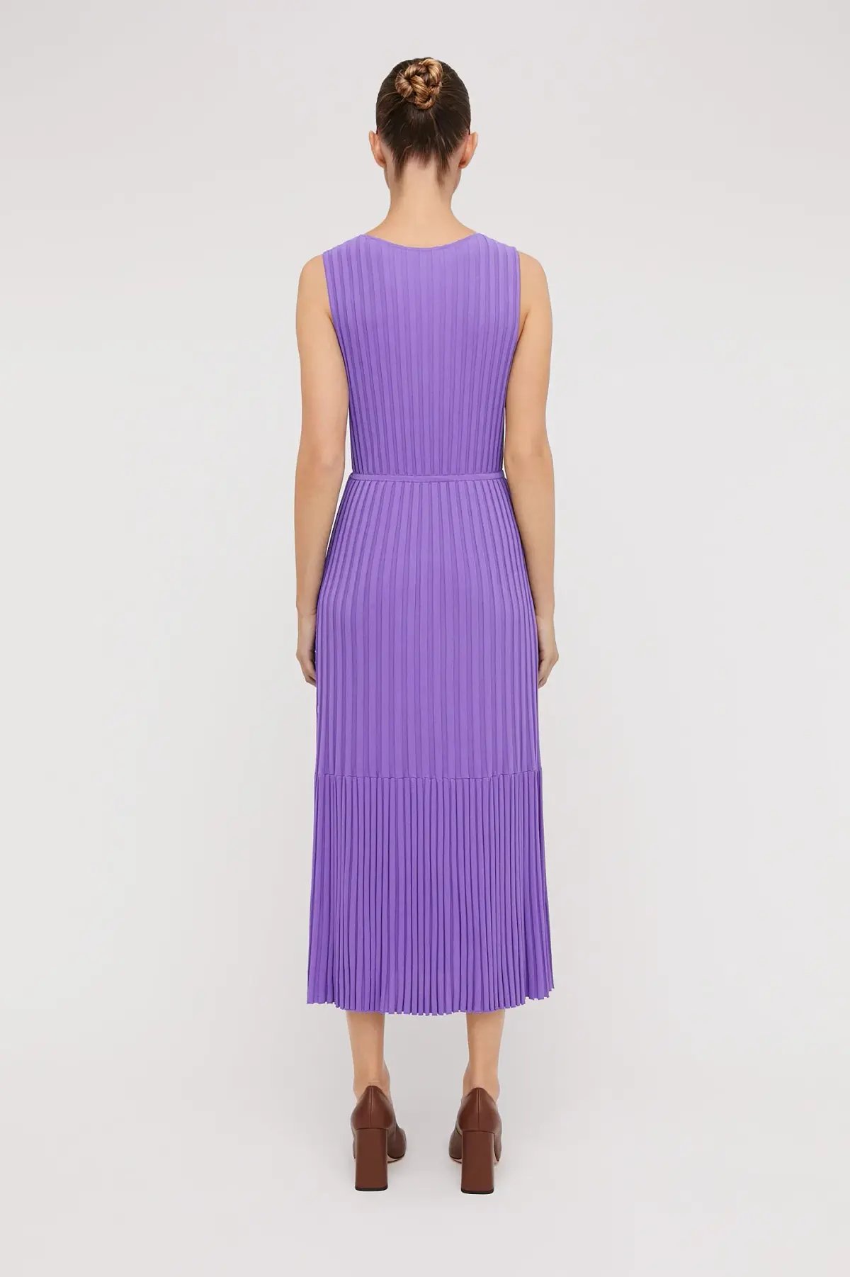 Scanlan Theodore Pleated Rib Tiered Midi Dress Violet Size 8 photo 3