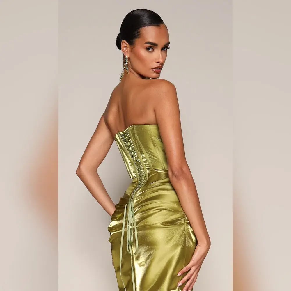 Moda Glam Talia Strapless Corset Gown Green Size 8 photo 3
