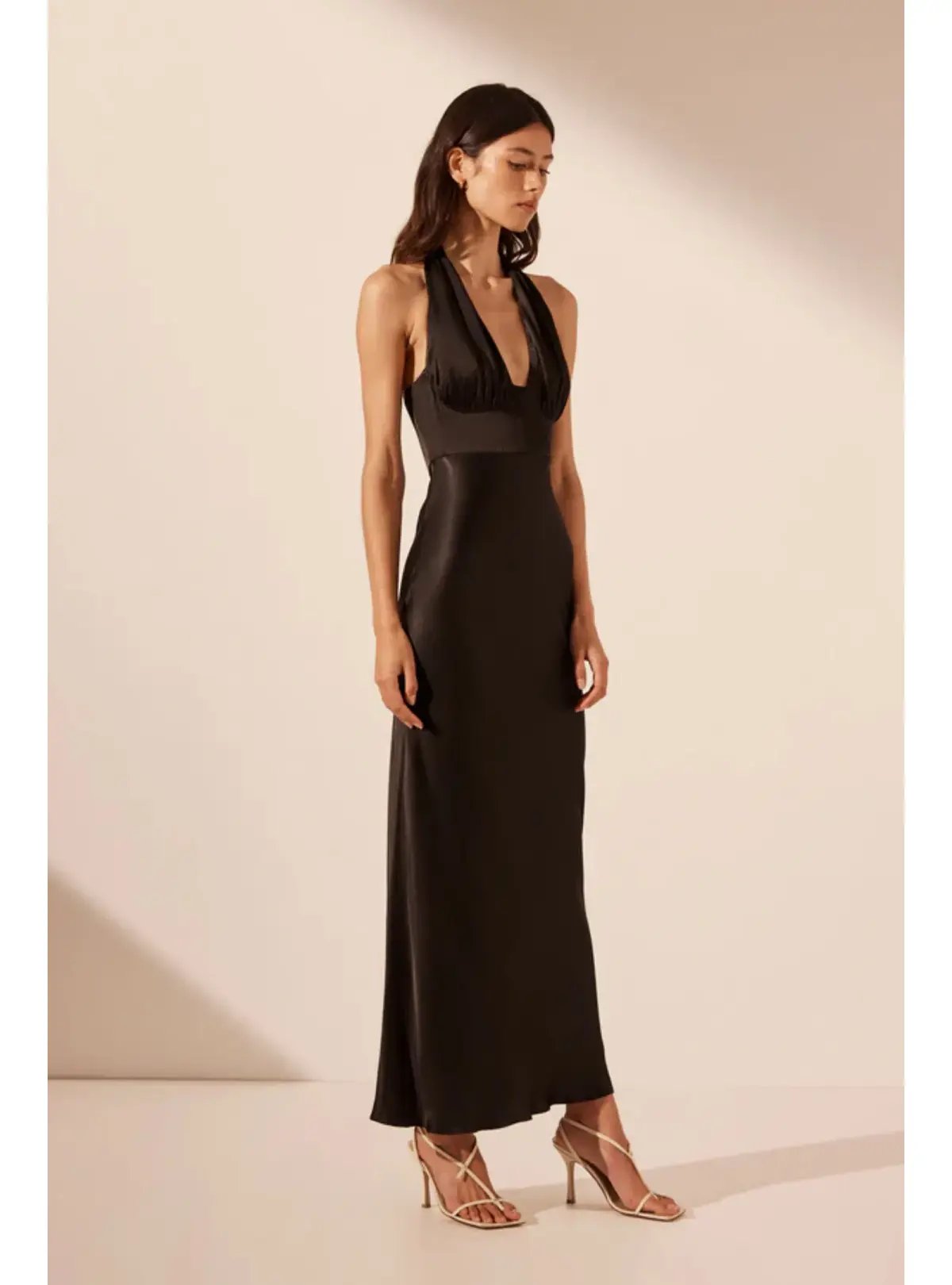 Shona Joy La Lune Plunged Halter Midi Dress Black Size AU 14 photo 3