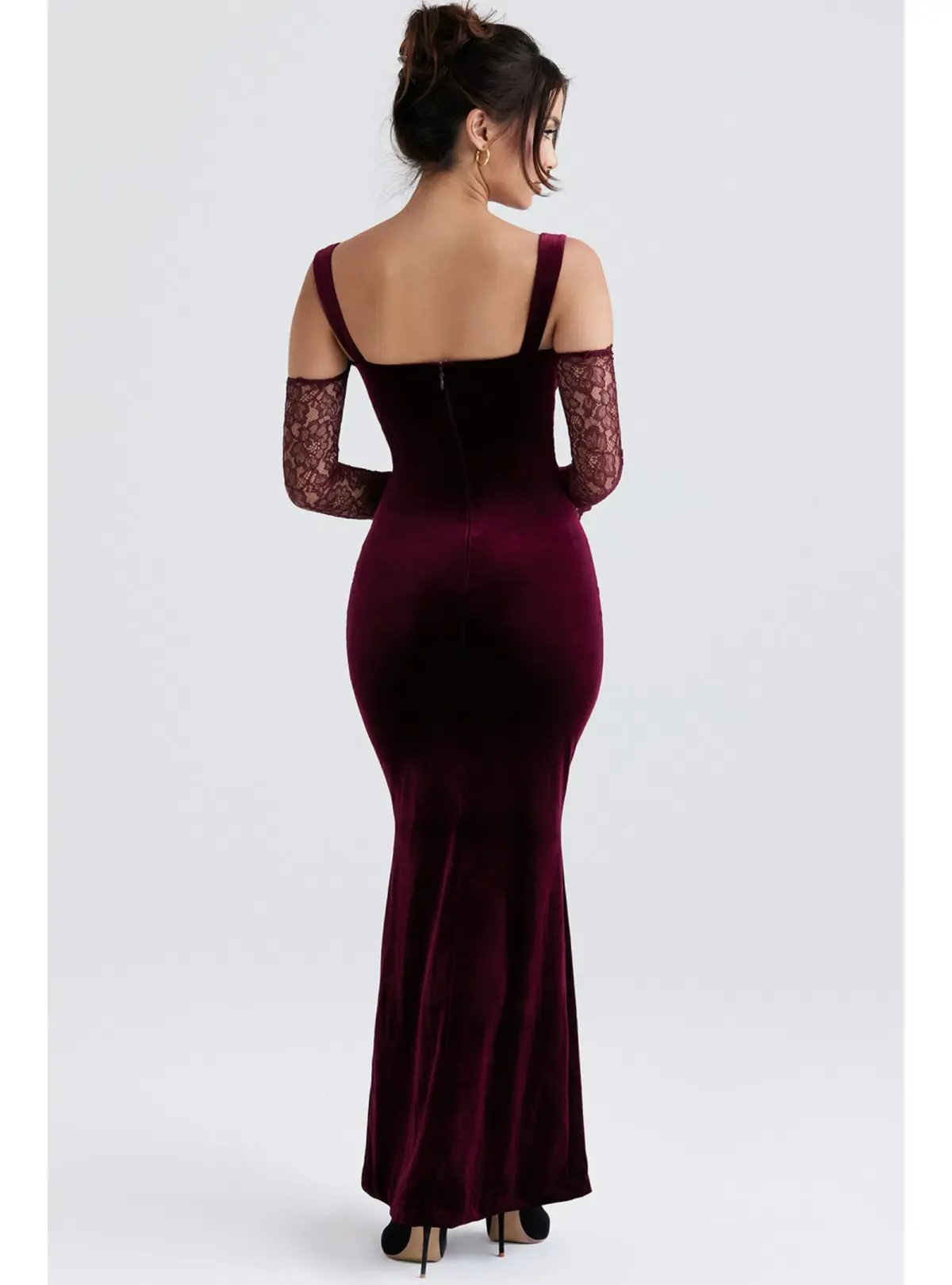 House Of CB Ivy Velvet Maxi Dress Black Cherry Size AU 6 photo 3