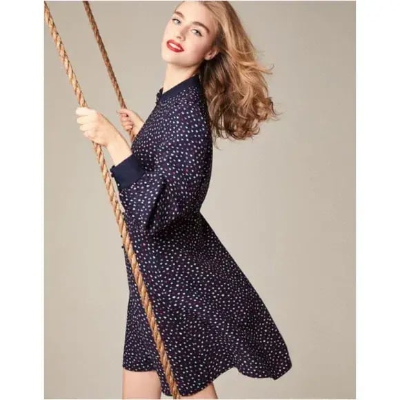 Kate Spade New York Lips Crepe Long Sleeve Mini Dress in Navy Blue Size 6 photo 2
