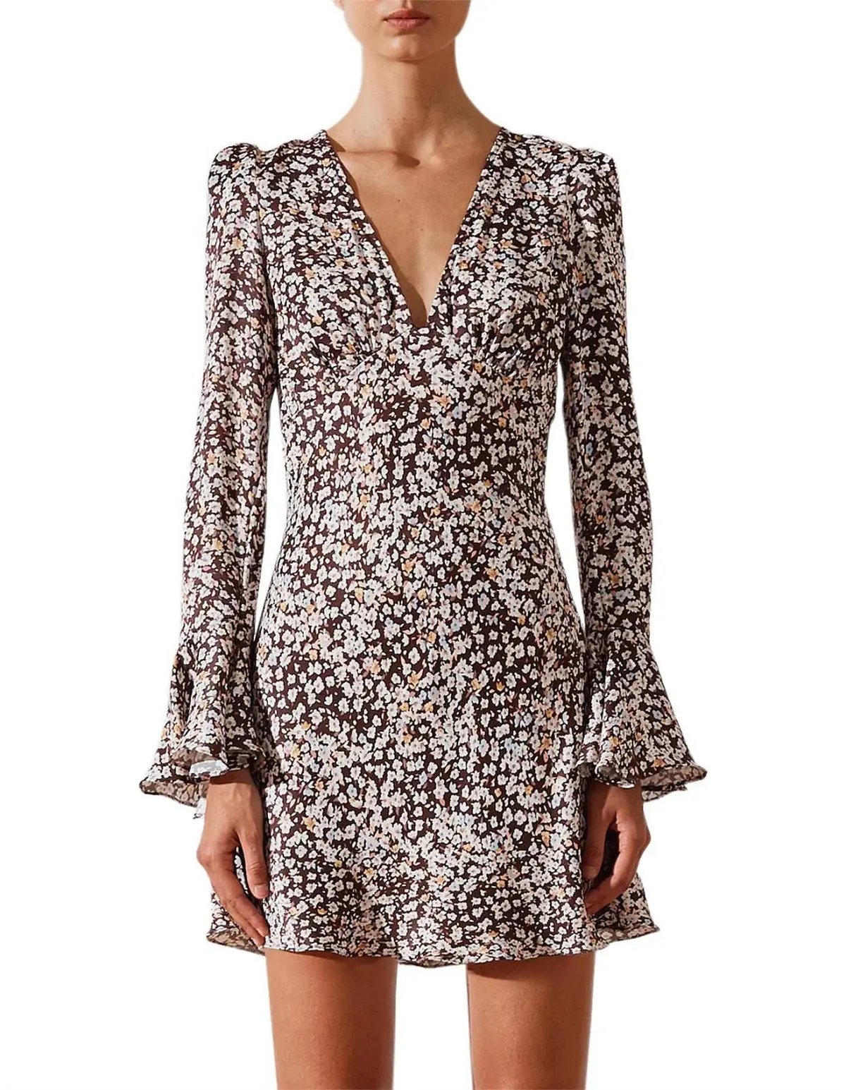 Shona Joy Billie Frill Cuff Bias Mini Dress Floral Size M / AU 10 photo 5