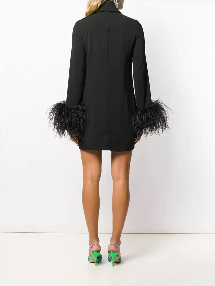 16Arlington Michelle Feather Trim Mini Dress Black Size 8 photo 2