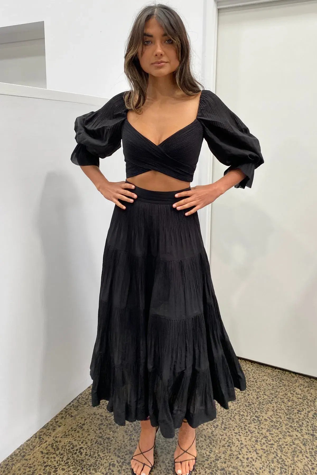 Zimmermann Pleated Midi Skirt in Black Size 1/AU 10 photo 2