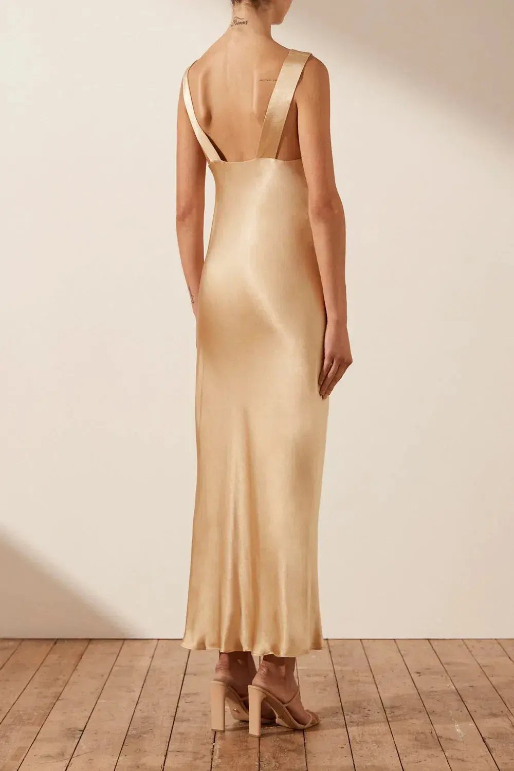 Shona Joy Felicity Plunge Midi Dress Porcini Gold Size 10 photo 3