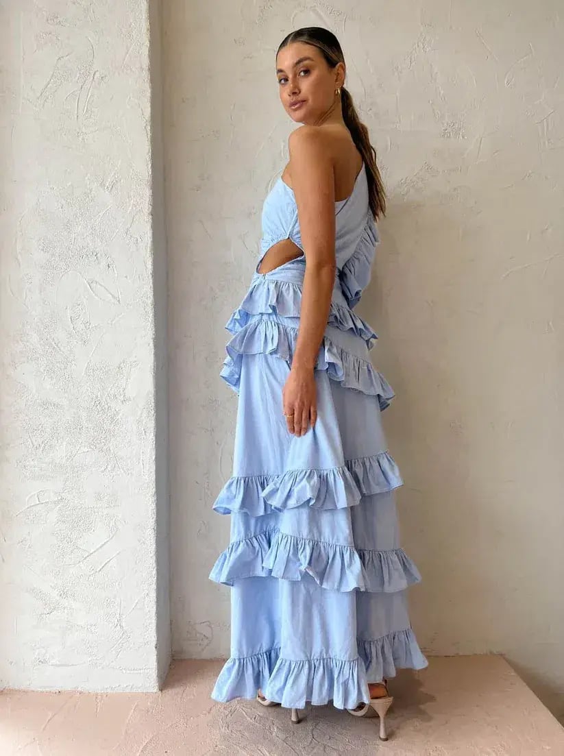 By Nicola Adrift Frill Maxi Dress in Blue Size 10 photo 3