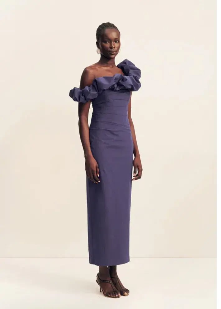 Shona Joy Campbell Ruffle Draped Maxi Dress Midnight Size AU 12 photo 2