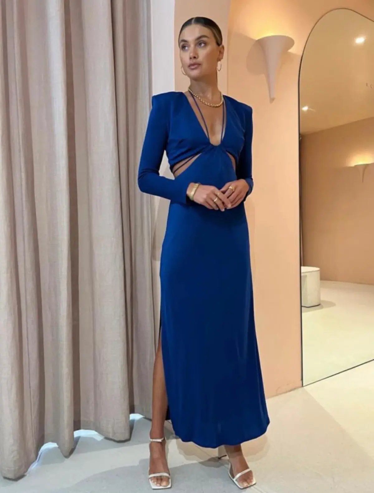 Manning Cartell Haute Pursuit Long Sleeve Cut Out Dress in Blue Size 10 photo 2