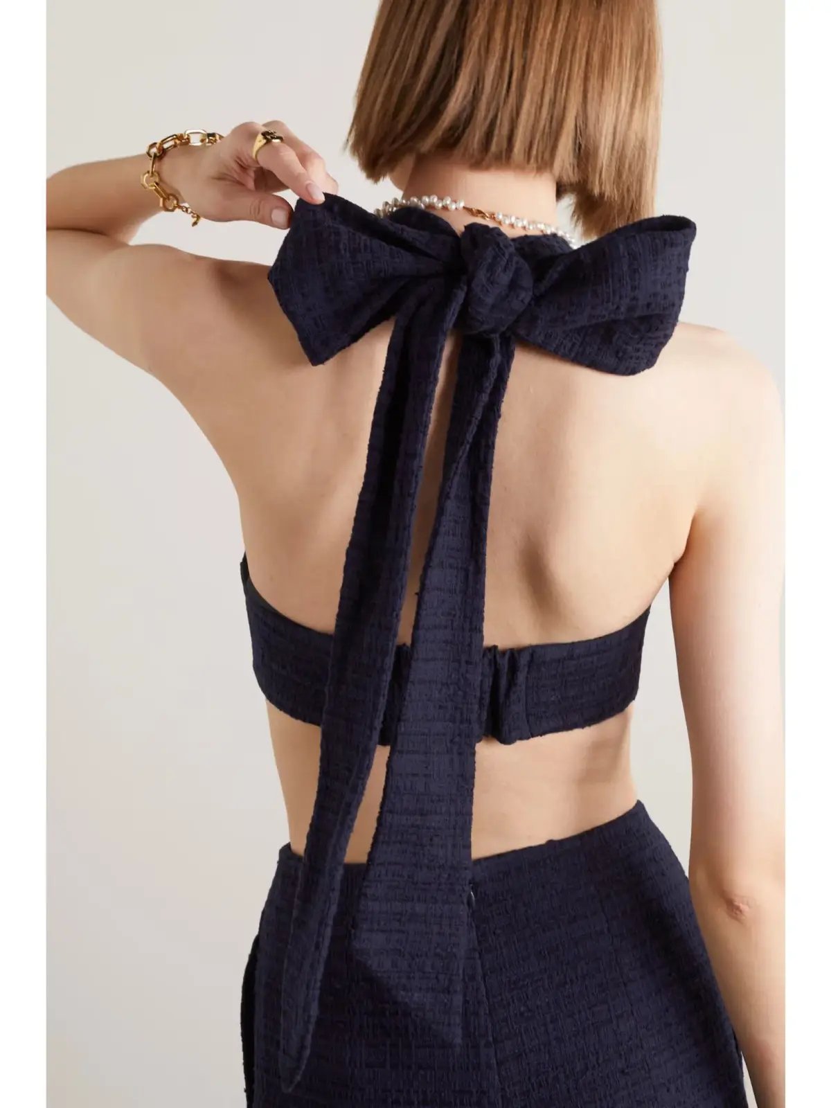 Zimmermann Runway Halter Neck Bodice and High Tide Tweed Short Set in Navy Size 0 / AU 8 photo 3