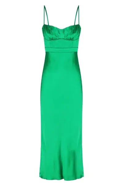 Shona Joy Lana Corded Ruched Midi Dress Tree Green Size 6 photo 4