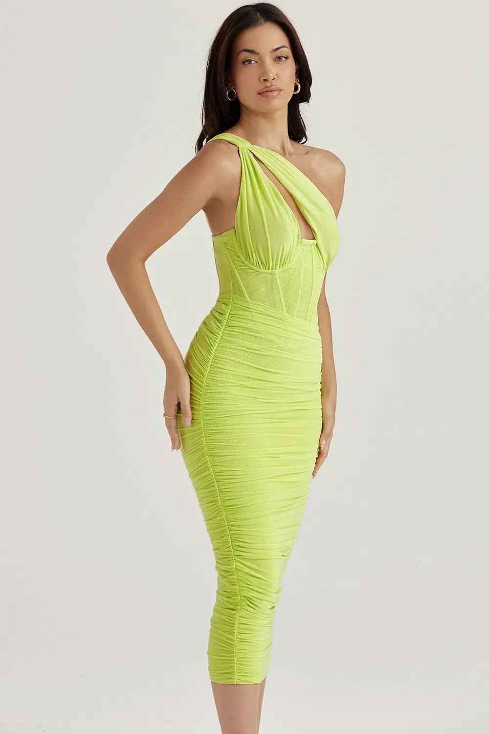 House of CB Lime Valentina Asymmetric Cut Out Midi Dress Green Size XS / AU 4 photo 3