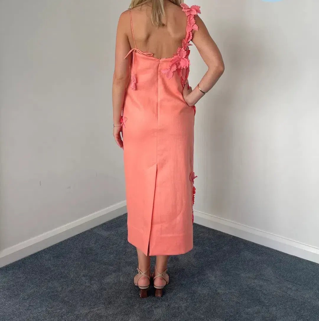 Zimmermann High Tide Lift Off Flower Midi Dress Guava Size 0 / Au 8 photo 3