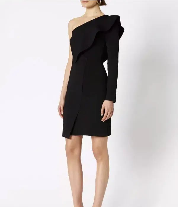 Scanlan Theodore Crepe Knit Ruffle Sleeve Dress Black Size XS / Au 6 photo 4
