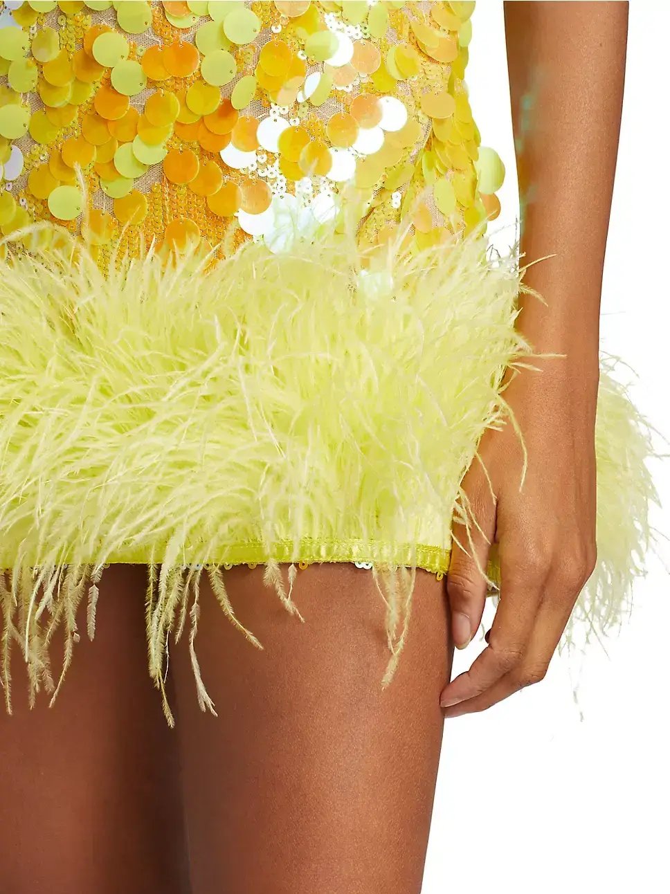 Bronx and Banco Izzy Sequin & Feather Mini Dress Yellow Size AU 6 photo 5