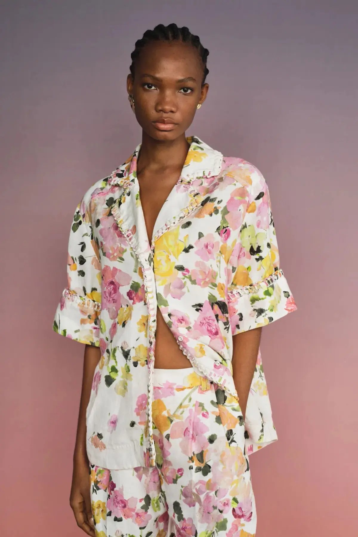 Aje Constance Whipstitch Shirt Scattered Floral Size 16 photo 3