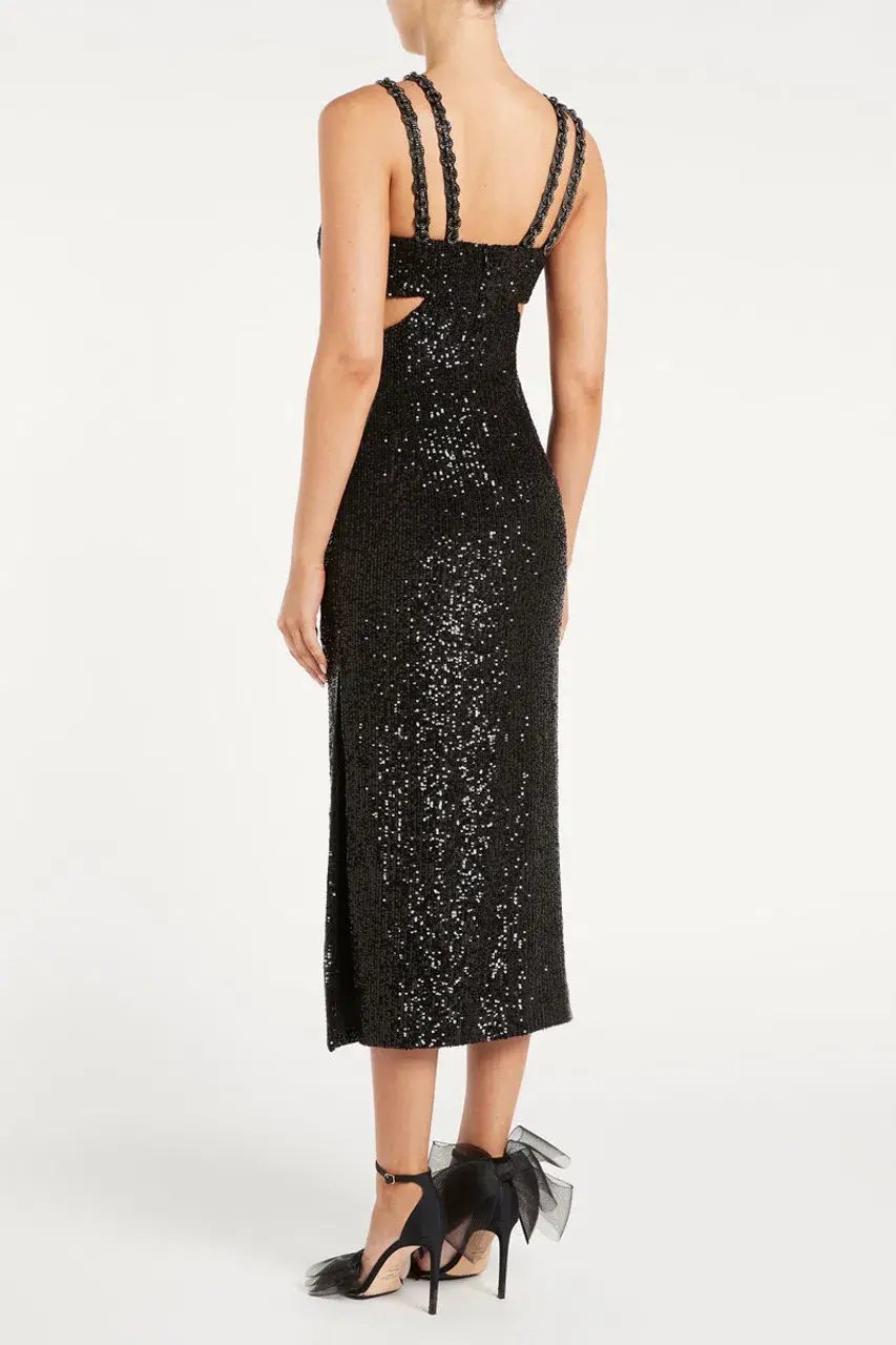 Rebecca Vallance Missing Hours Cut Out Midi Dress Black Size 4 photo 3