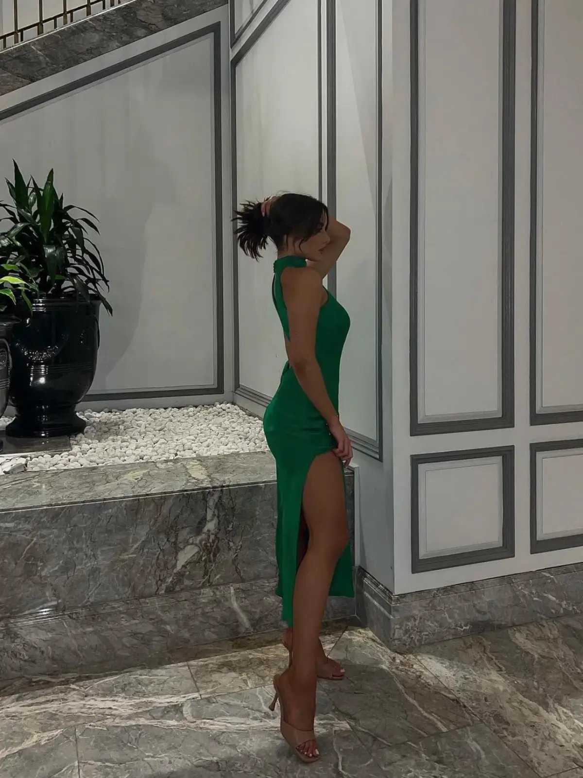 Meshki Claire Satin Drape Back Maxi Dress Green Size 8 photo 3