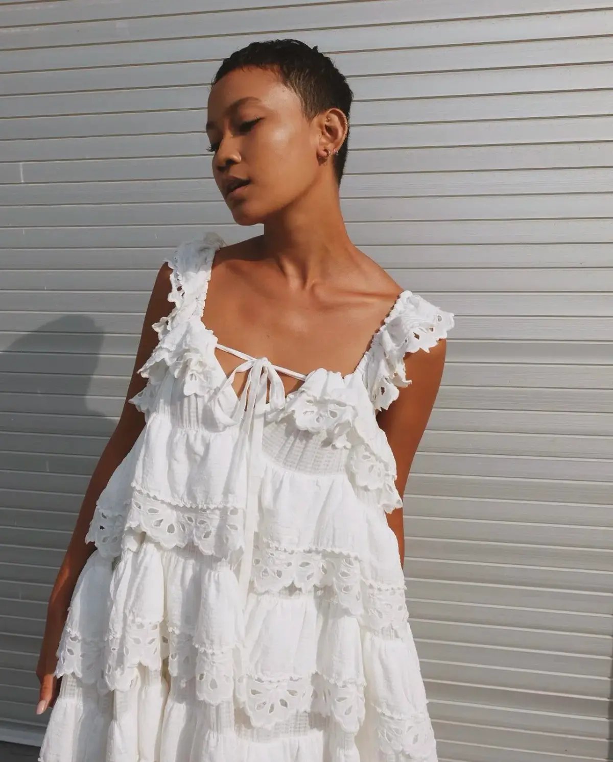 Innika Choo Schiffli Lace Frill Maxi Dress White Size 18 photo 4