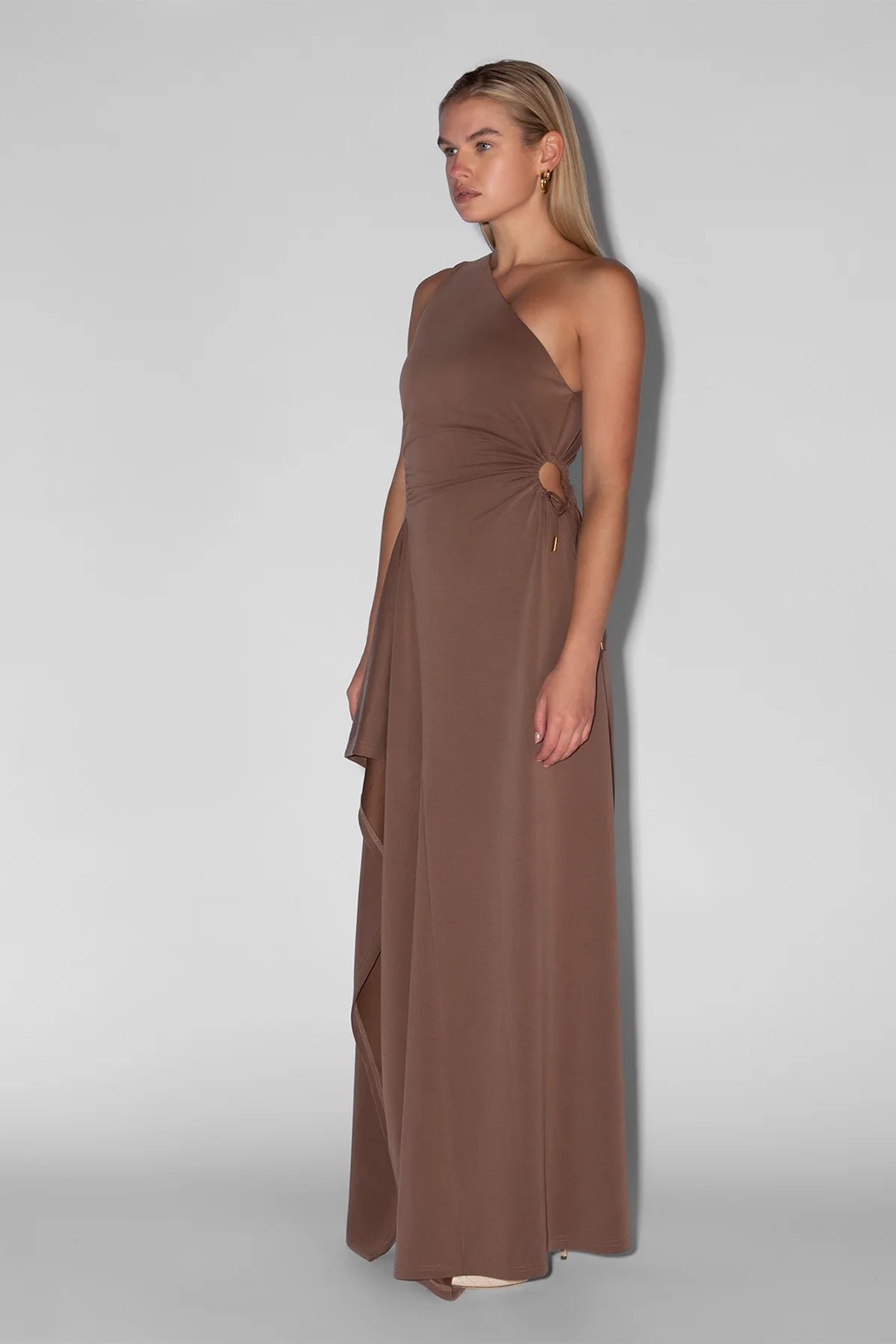 THE WOLF GANG VIVI ONE SHOULDER MAXI DRESS - COCOA photo 5