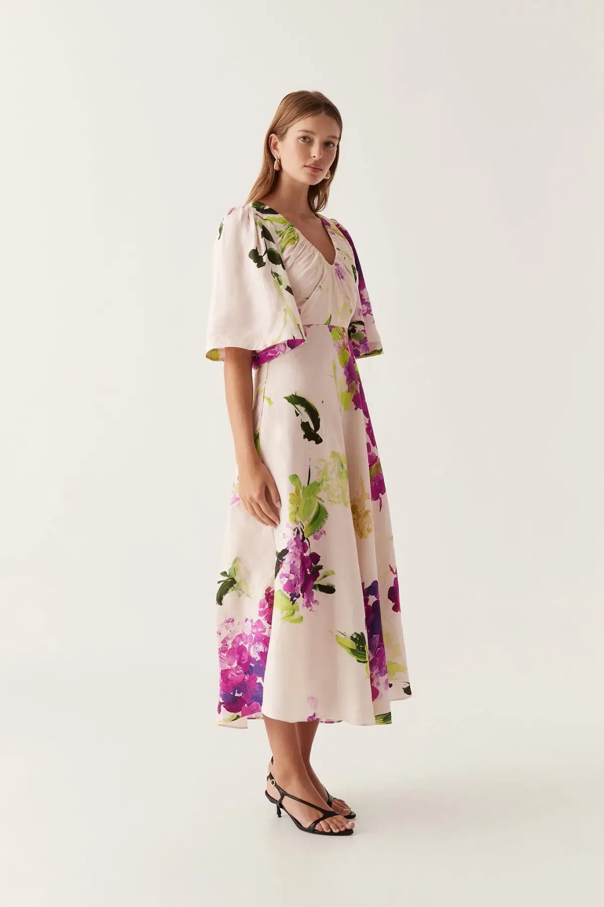 Aje Gilda Bell Sleeve Midi Dress Wild Hydrangea Size 10 photo 2