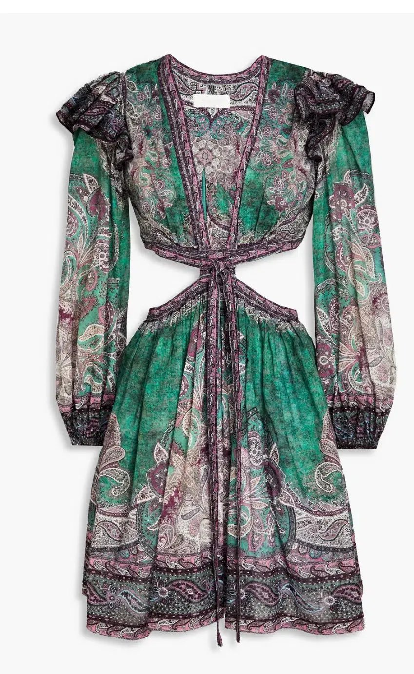 Zimmermann Anneke Ruffle Mini Dress Teal Paisley Size 3 / AU 14 photo 5