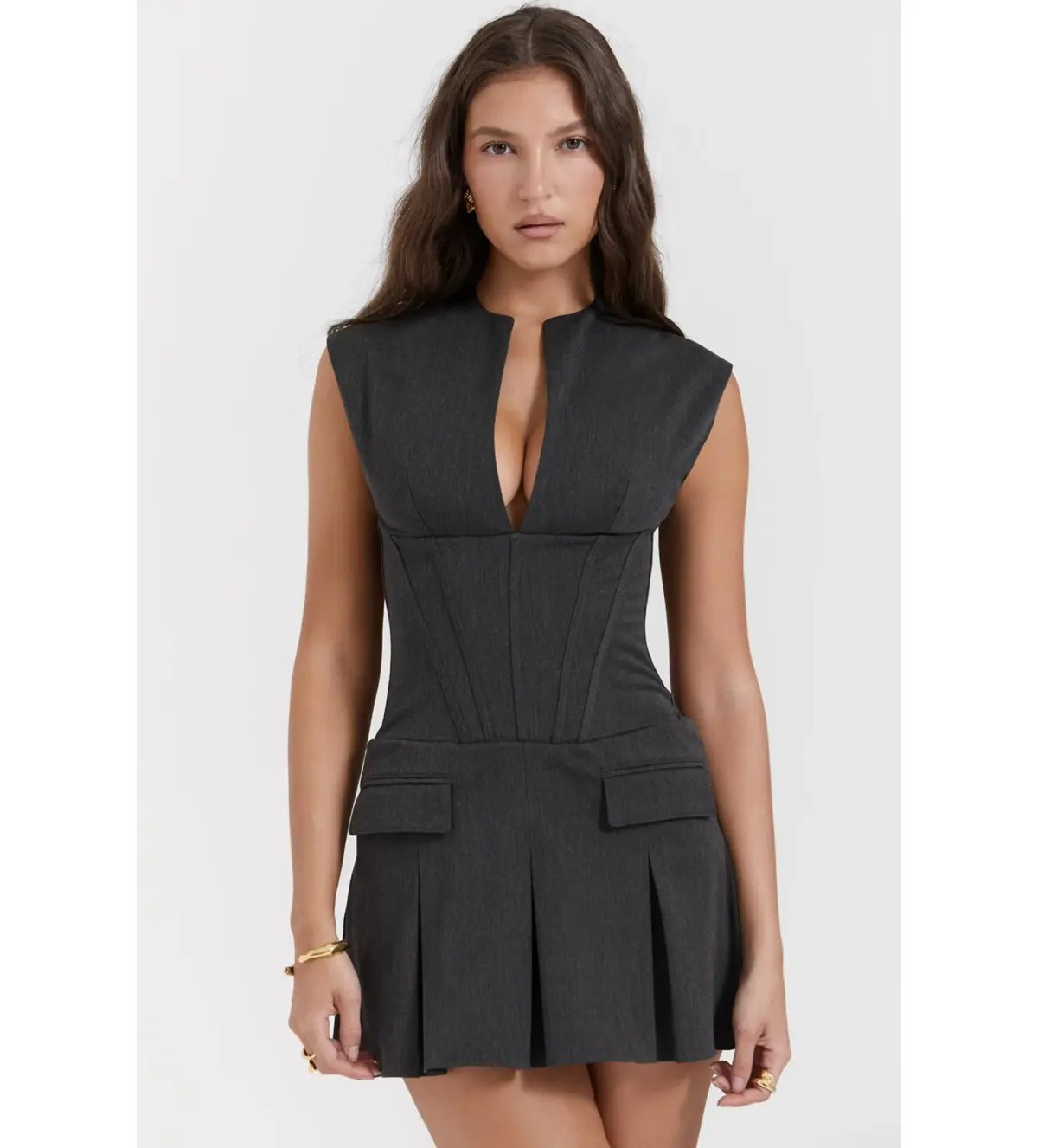 House of CB Eleanor Pleated Corset Dress Charcoal Size XS / AU 6 photo 2