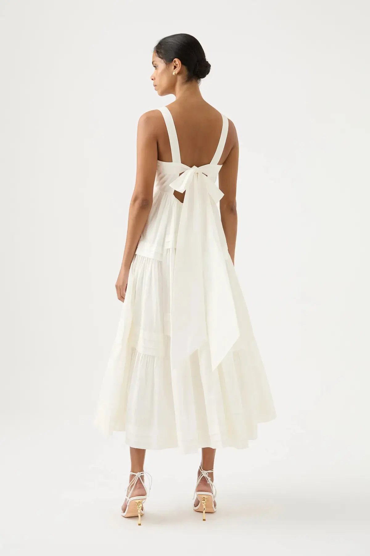 Aje Sophie Tiered Midi Dress Ivory Size 16 photo 3