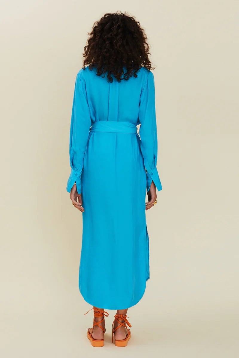 SUBOO HALLEY LONG SLEEVED SHIRT DRESS - TURQUOISE photo 4