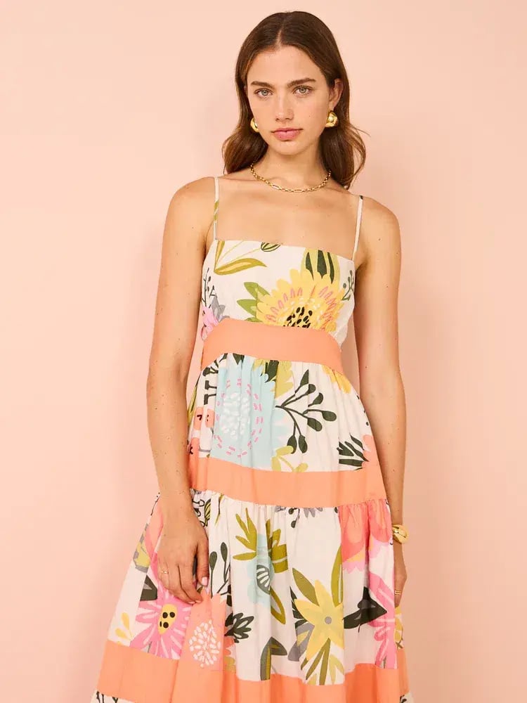 By Nicola Monet Tiered Maxi Dress In Potpourri/Melon Size 10 photo 4