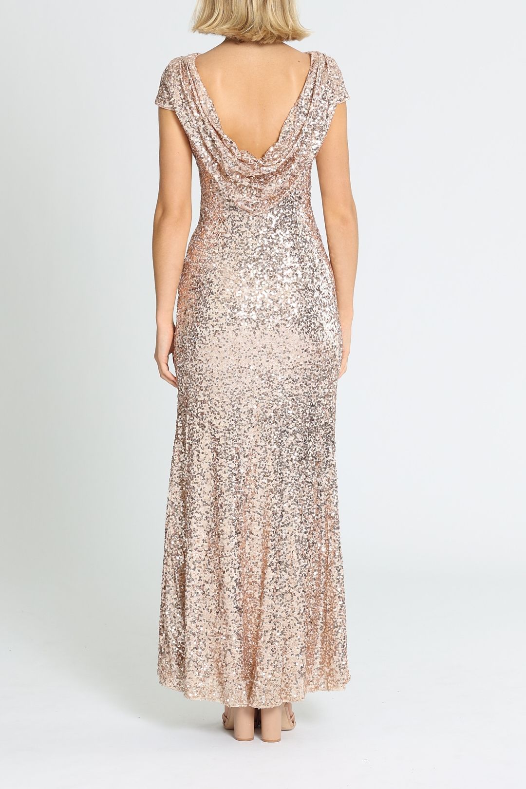 Sequin Cowl Back Gown - Blush photo 3