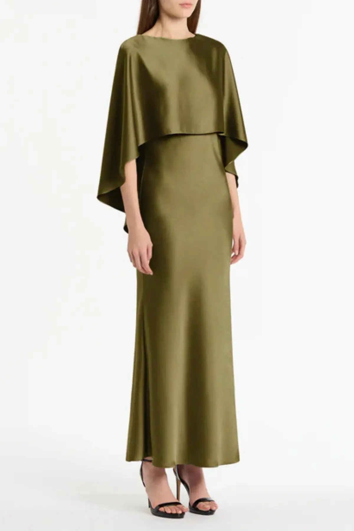 Carla Zampatti Moss Satin Cape Dress Size 12 photo 3