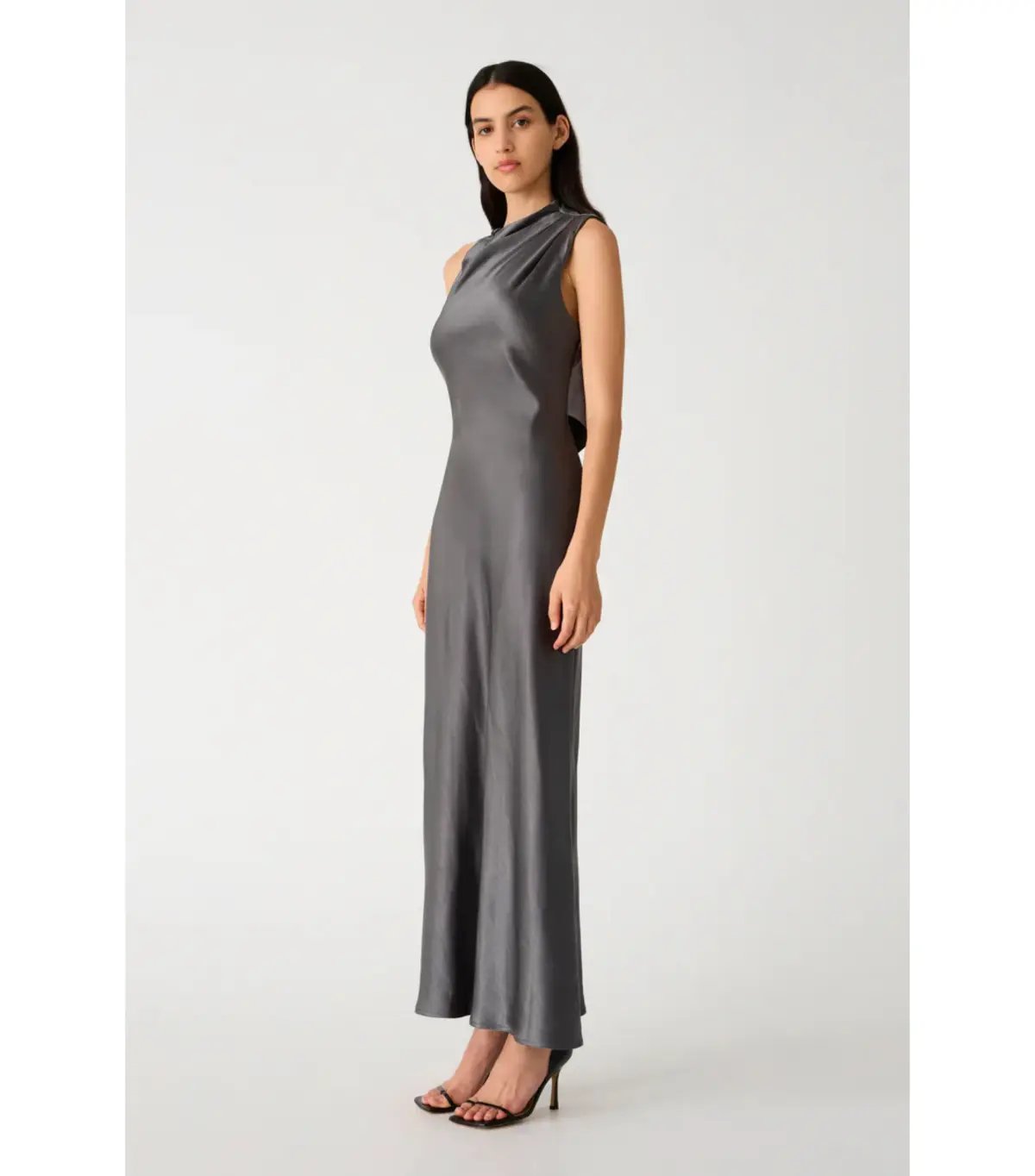Misha Santana Gloss Satin Maxi Dress in Pewter Size 8/S photo 2