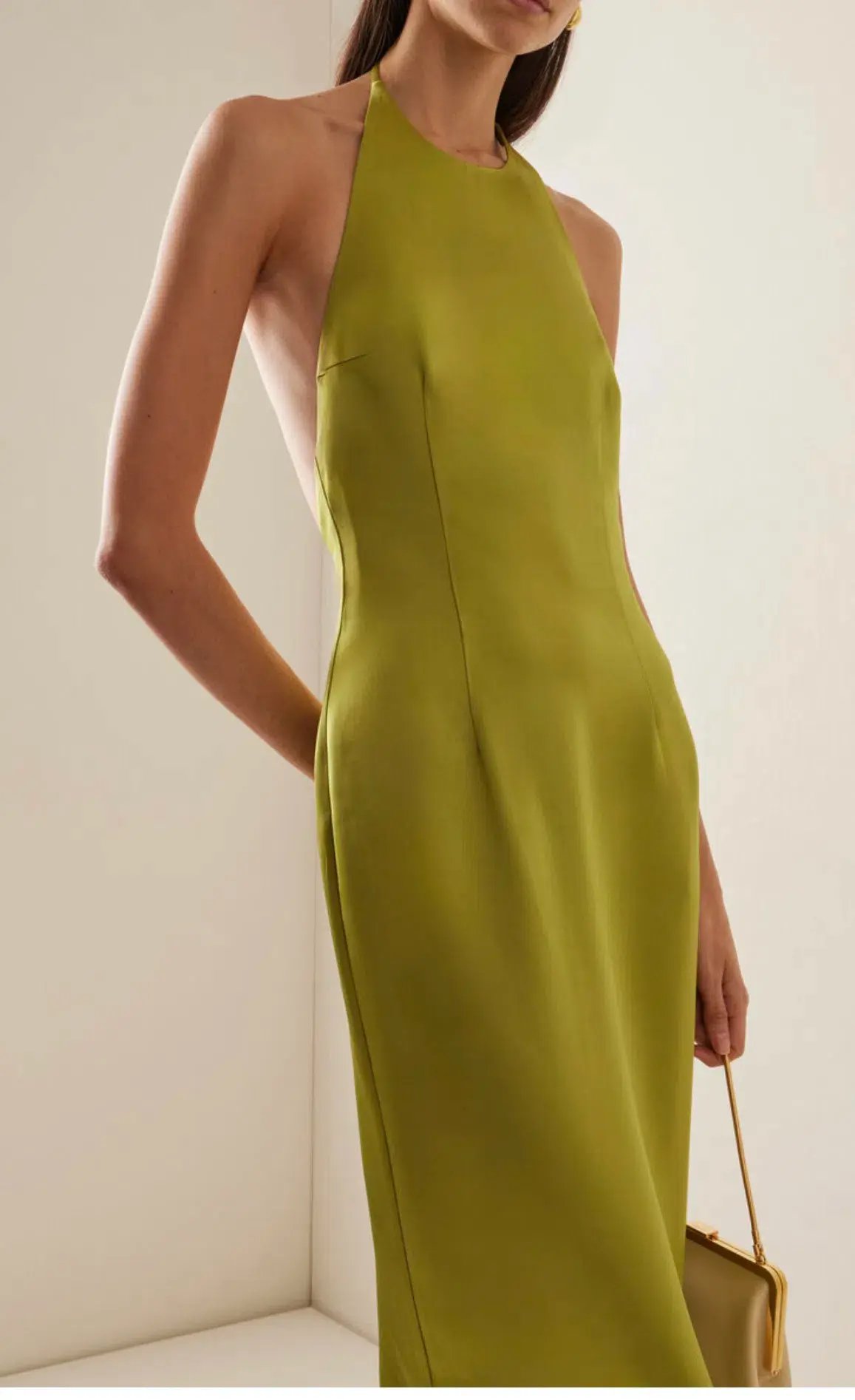 STAUD Janet Satin Halterneck Maxi Dress Lime Green Size 8 photo 2