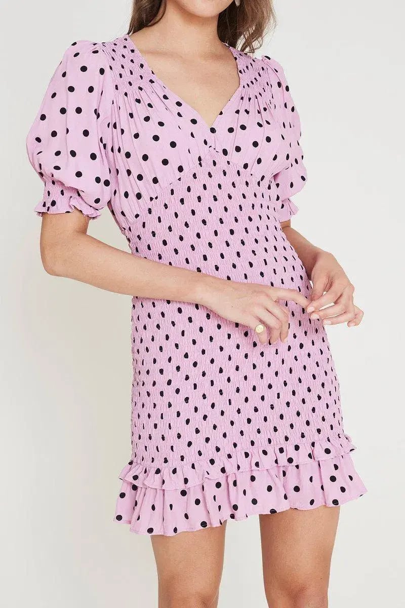 FAITHFULL THE BRAND Womens Purple Polka Dot Pouf Short Sheath Dress photo 4