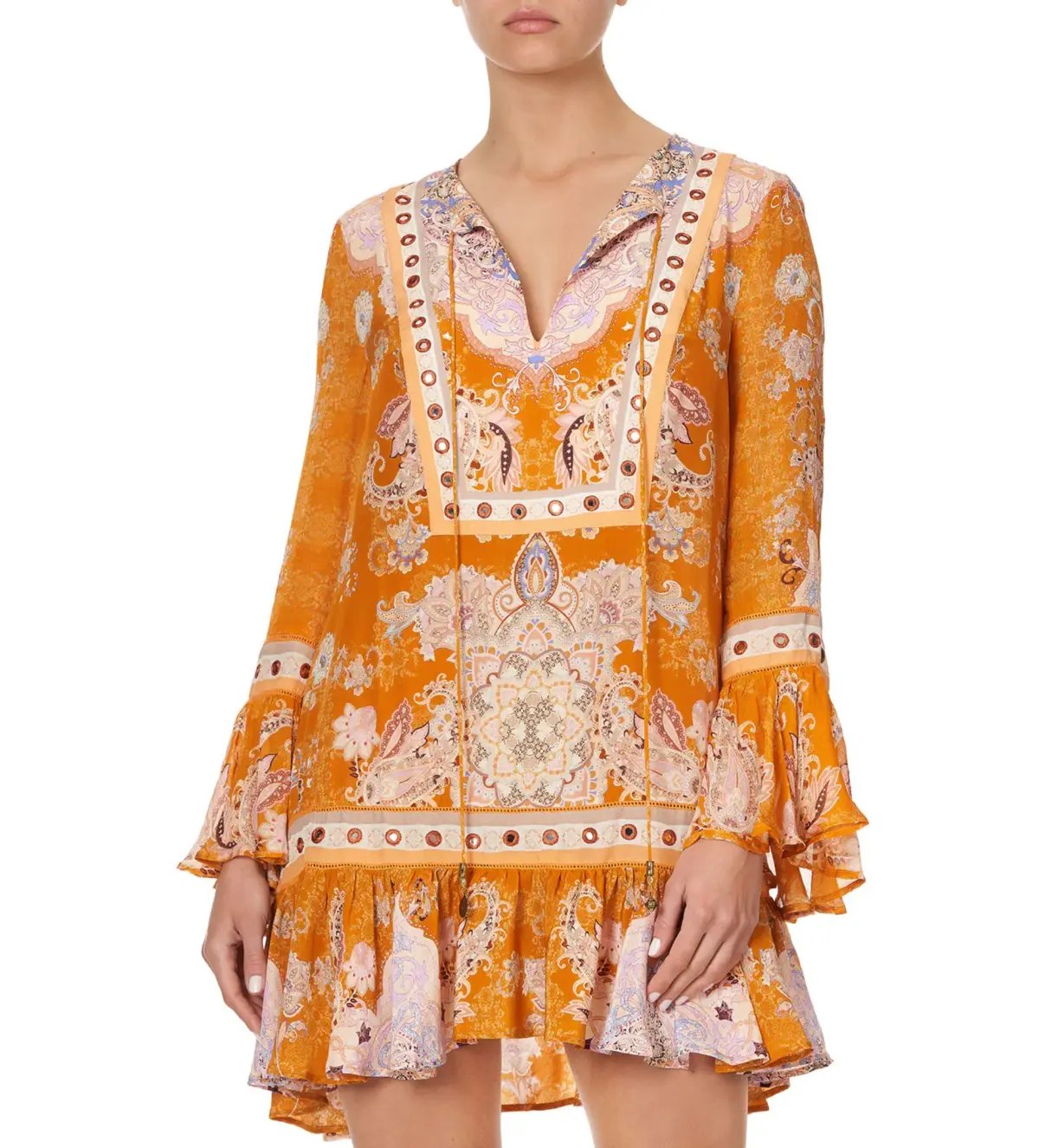 Camilla Marrakesh Maiden  Frill Hem Long Sleeve Dress Orange Size S / AU 10 photo 4