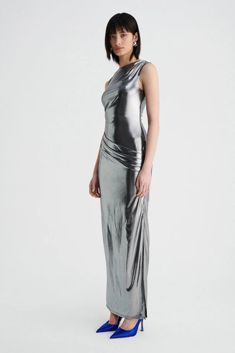 SUBOO NOVA DRAPED MAXI DRESS - GUNMETAL photo 4