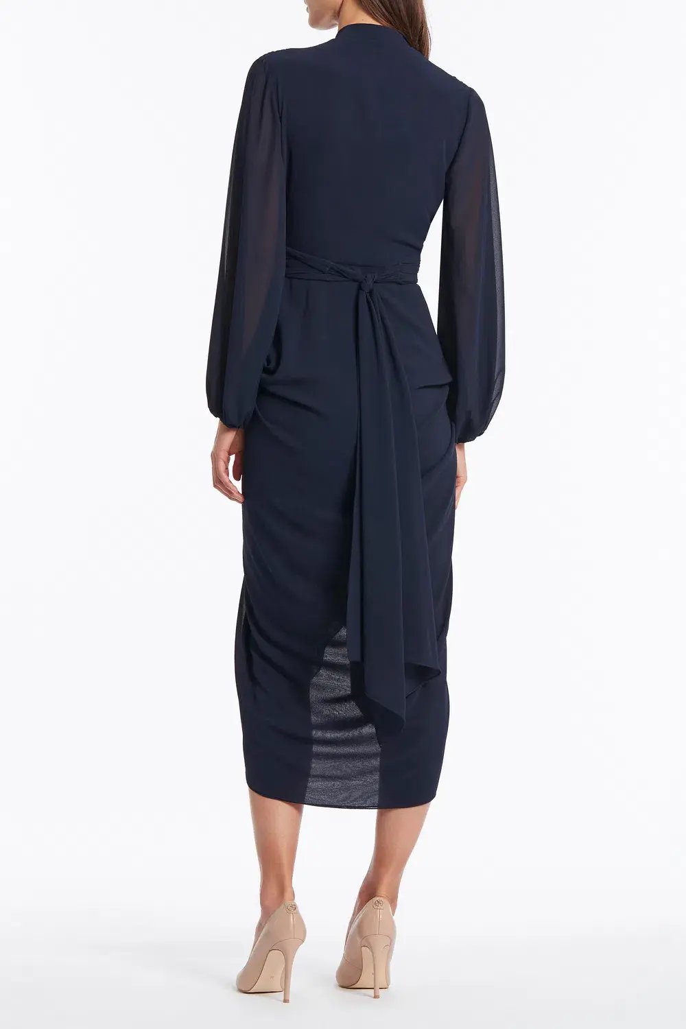 Carla Zampatti Georgette V-Neck Waterfall Dress Navy Size 14 photo 2
