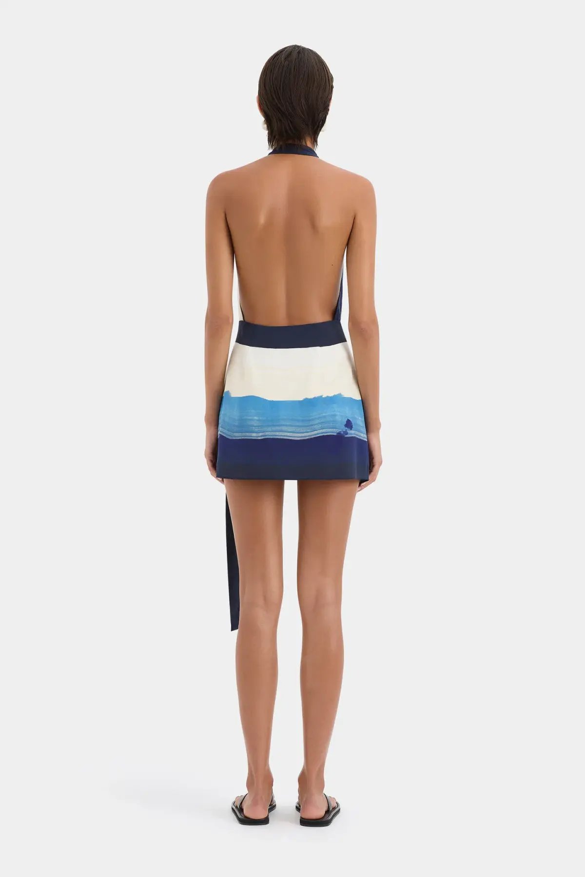Sir The Label Mariner Wrap Halter Mini Dress Shoreline Stripe Print Size 1 / AU 8 photo 2