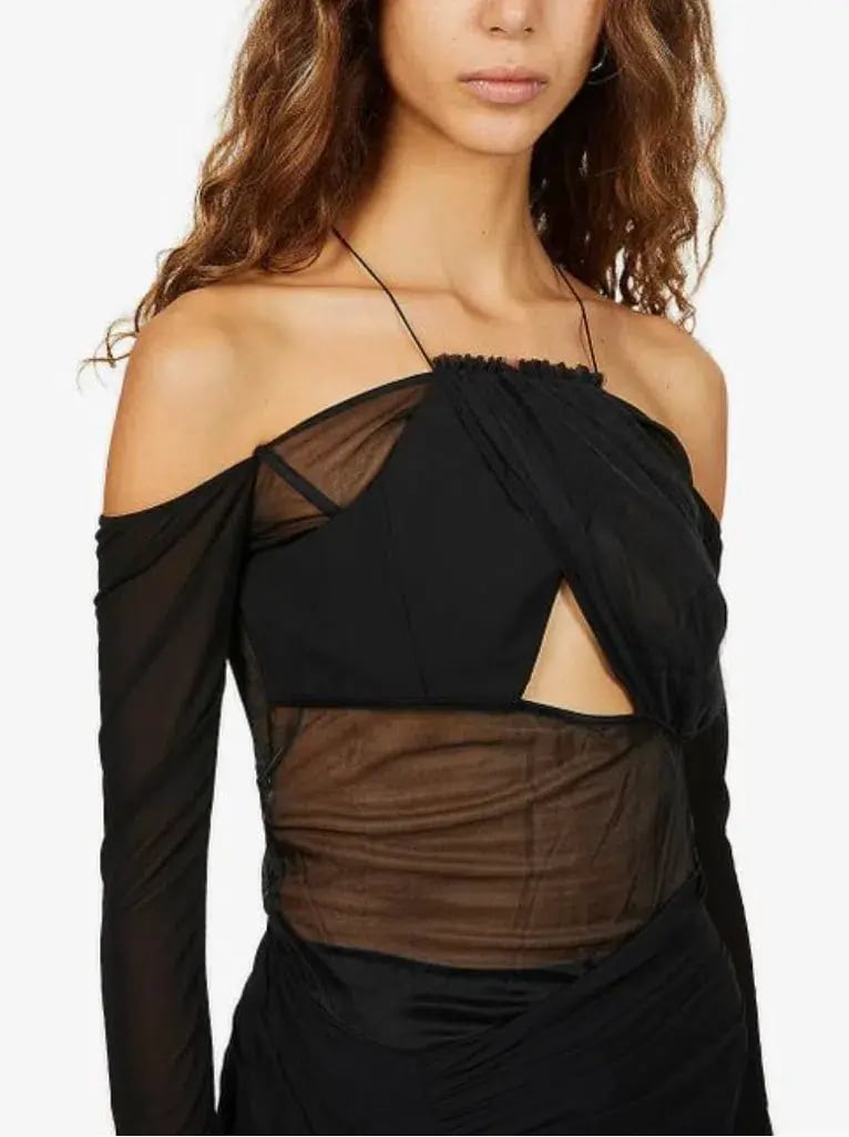 Nensi Dojaka Halterneck Sei-Sheer Ini Dress Black Size 8 photo 3