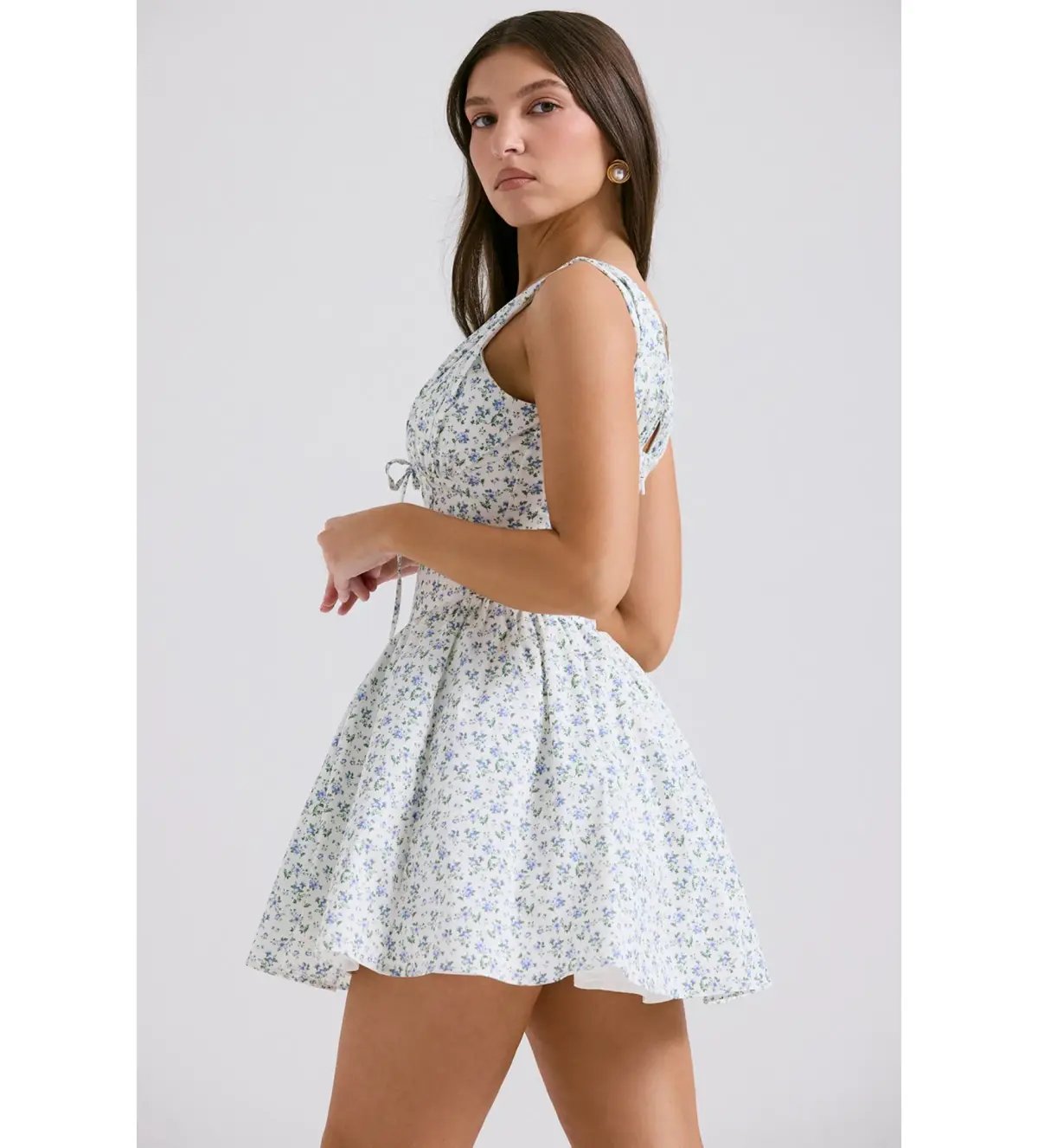 House of CB Fabrizia Corset Mini Dress White Bluebell Print Size XS/Au 6 photo 2
