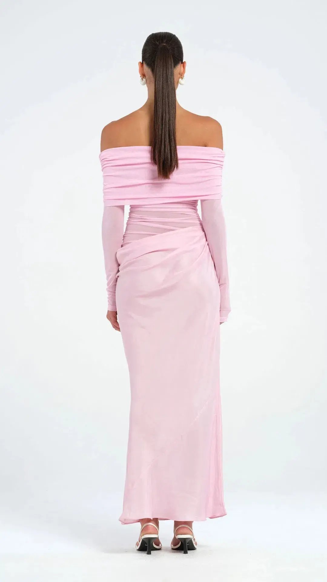 Benni Yasmin Off Shoulder Maxi Dress Baby Pink Size 10 photo 3