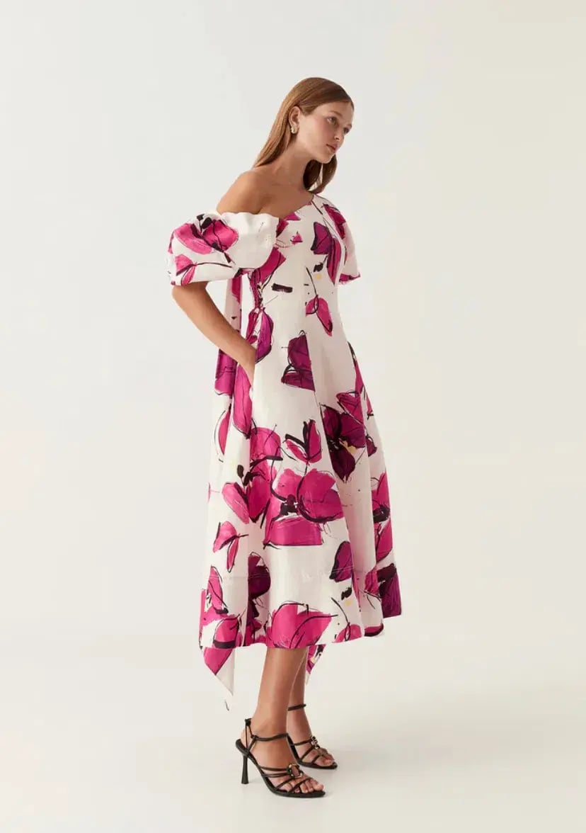 Aje Arista Tulip Sleeve Midi Dress Floral Size 6 photo 2