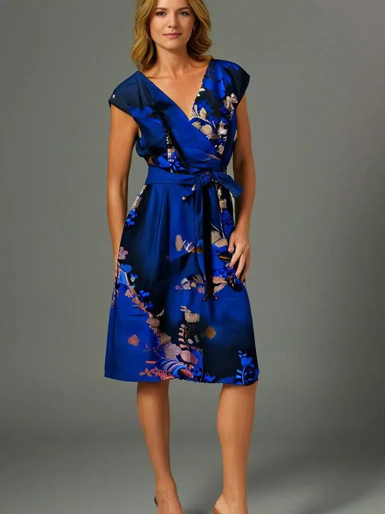 Alex Evenings Dress Royal Blue Floral Size 12 photo 3