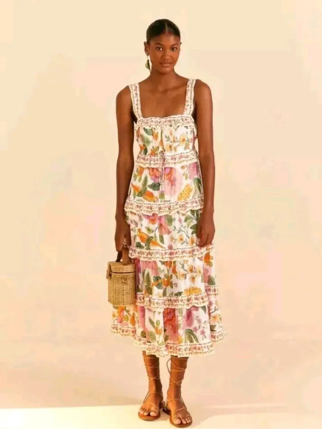 Farm Rio Macaw Bloom Ruffle Tropical Tiered Sundress Floral Size S / AU 8 photo 4